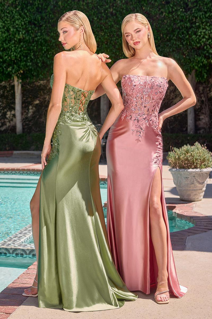 Ladivine Strapless Satin Long Dress C168