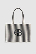ANINE BING Lara Tote - White And Black Stripe - front view