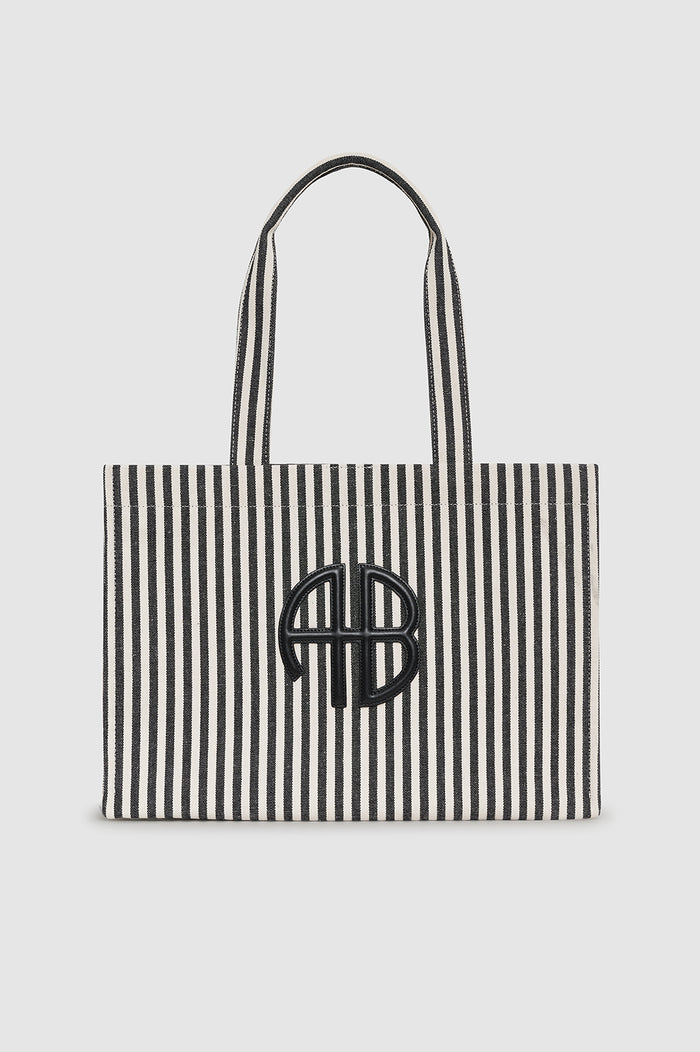 ANINE BING Lara Tote - White And Black Stripe - front view