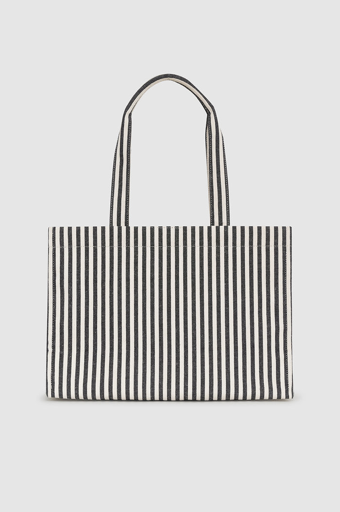 ANINE BING Lara Tote - White And Black Stripe - back view