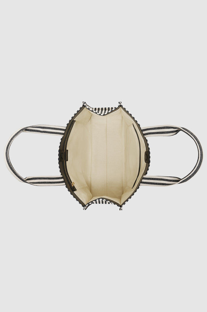 ANINE BING Lara Tote - White And Black Stripe - top view