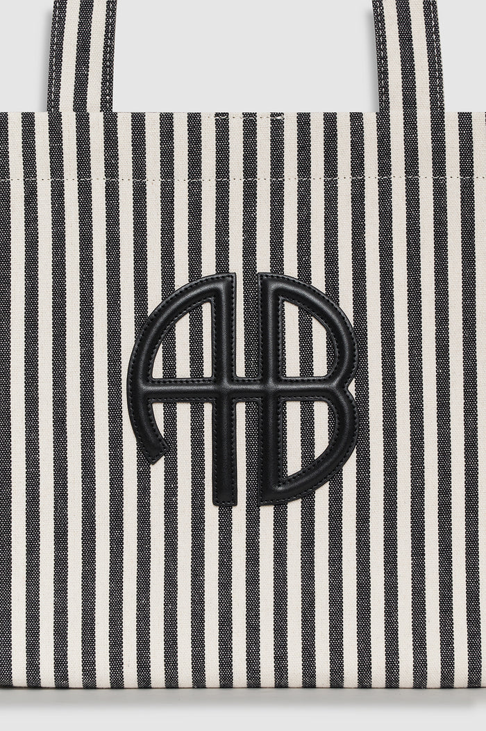 ANINE BING Lara Tote - White And Black Stripe - detail view
