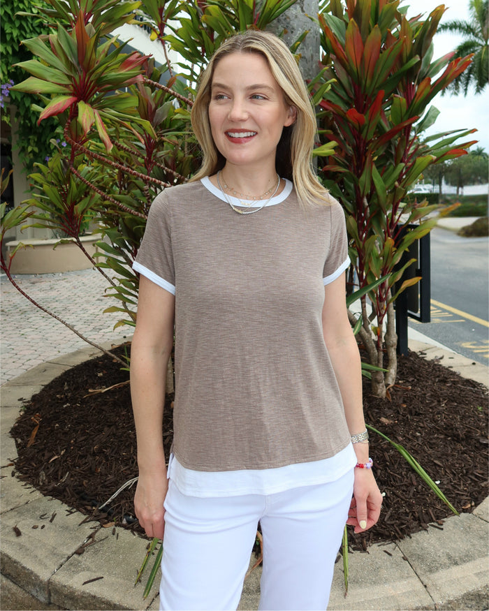 Nally & Millie Leah Layered Tee in Brown Sugar available at Barbara Katz
