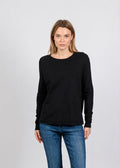 Elliott Lauren Lenny Long Sleeve Rib Trim Tee in Black available at Barbara Katz