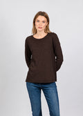 Elliott Lauren Lenny Long Sleeve Rib Trim Tee in Chocolate available at Barbara Katz