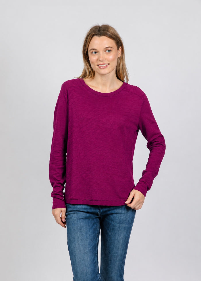 Elliott Lauren Lenny Long Sleeve Rib Trim Tee in Mulberry available at Barbara Katz