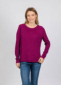 Elliott Lauren Lenny Long Sleeve Rib Trim Tee in Mulberry available at Barbara Katz