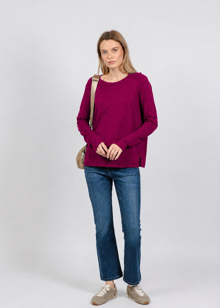 Elliott Lauren Lenny Long Sleeve Rib Trim Tee in Mulberry available at Barbara Katz