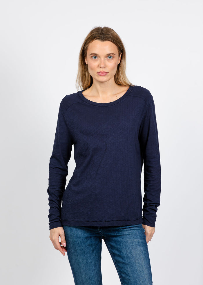 Elliott Lauren Lenny Long Sleeve Rib Trim Tee in Navy available at Barbara Katz