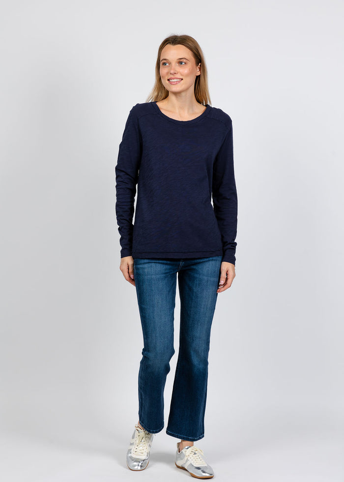 Elliott Lauren Lenny Long Sleeve Rib Trim Tee in Navy available at Barbara Katz