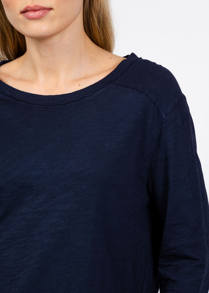 Elliott Lauren Lenny Long Sleeve Rib Trim Tee in Navy available at Barbara Katz