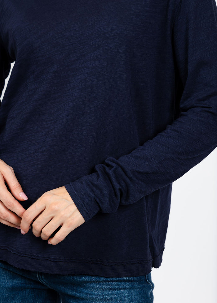 Elliott Lauren Lenny Long Sleeve Rib Trim Tee in Navy available at Barbara Katz