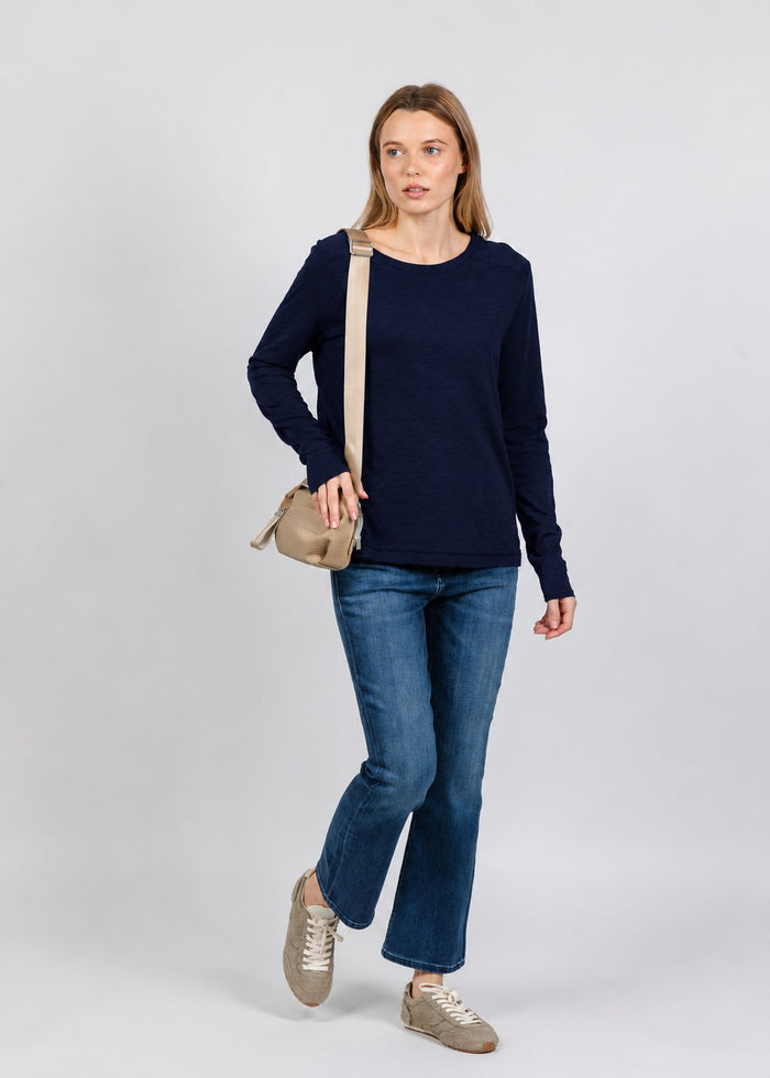 Elliott Lauren Lenny Long Sleeve Rib Trim Tee in Navy available at Barbara Katz