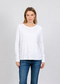Elliott Lauren Lenny Long Sleeve Rib Trim Tee in White available at Barbara Katz