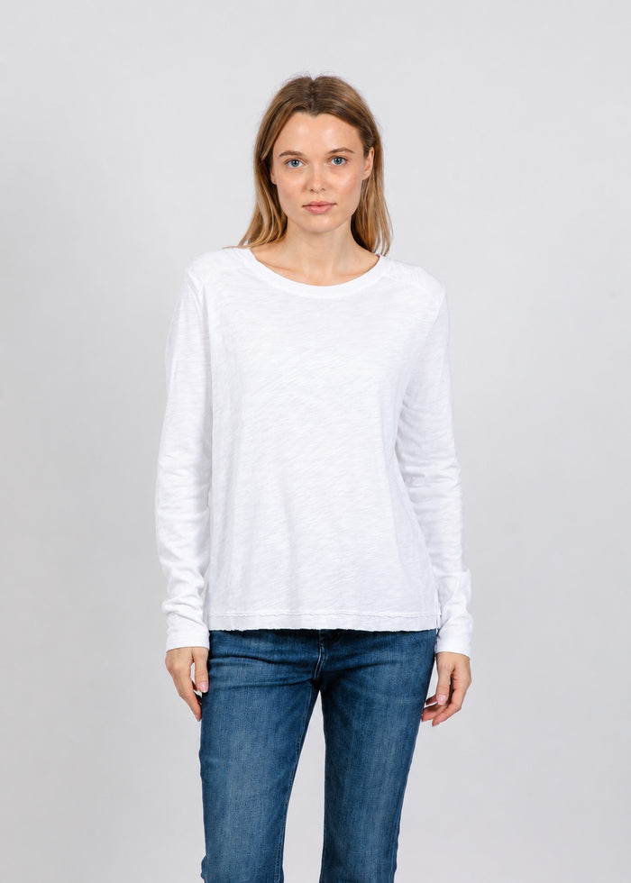 Elliott Lauren Lenny Long Sleeve Rib Trim Tee in White available at Barbara Katz