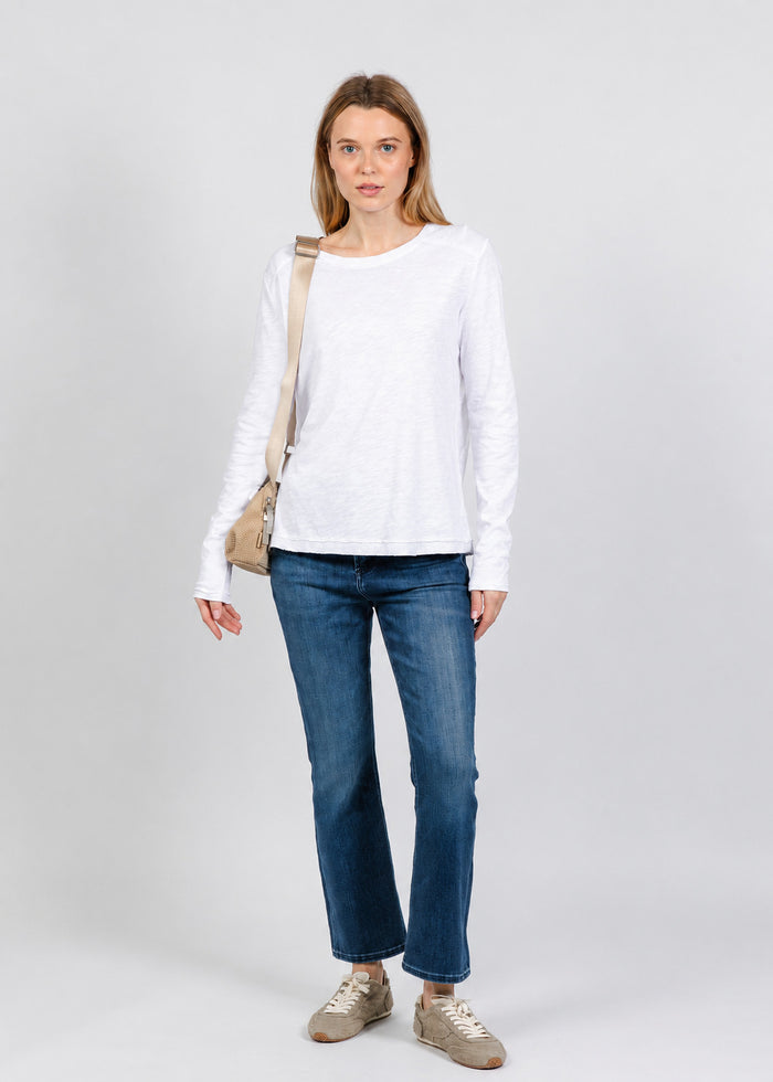 Elliott Lauren Lenny Long Sleeve Rib Trim Tee in White available at Barbara Katz