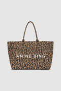 ANINE BING Leo Canvas Tote - Black And Brown Leopard - Front View