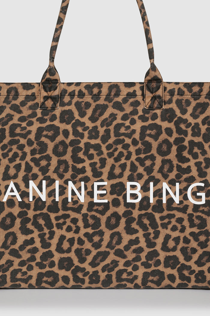 ANINE BING Leo Canvas Tote - Black And Brown Leopard - Detail View