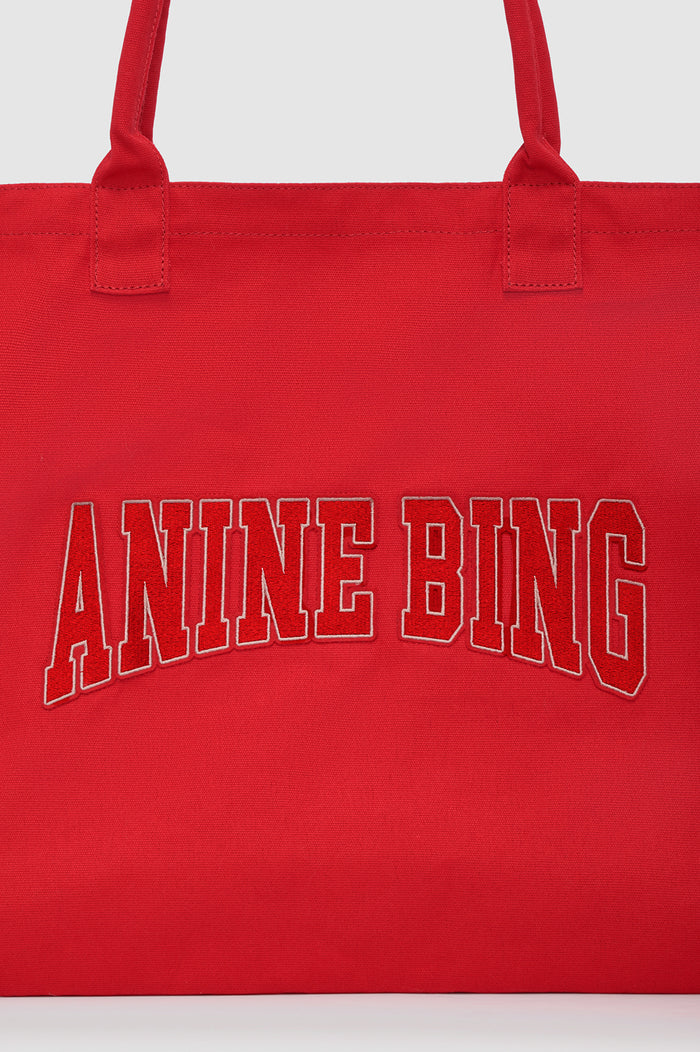 ANINE BING Leo Canvas Tote - Tango Red - detail view