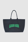 ANINE BING Leo Canvas Tote - Washed Black And Green - front view