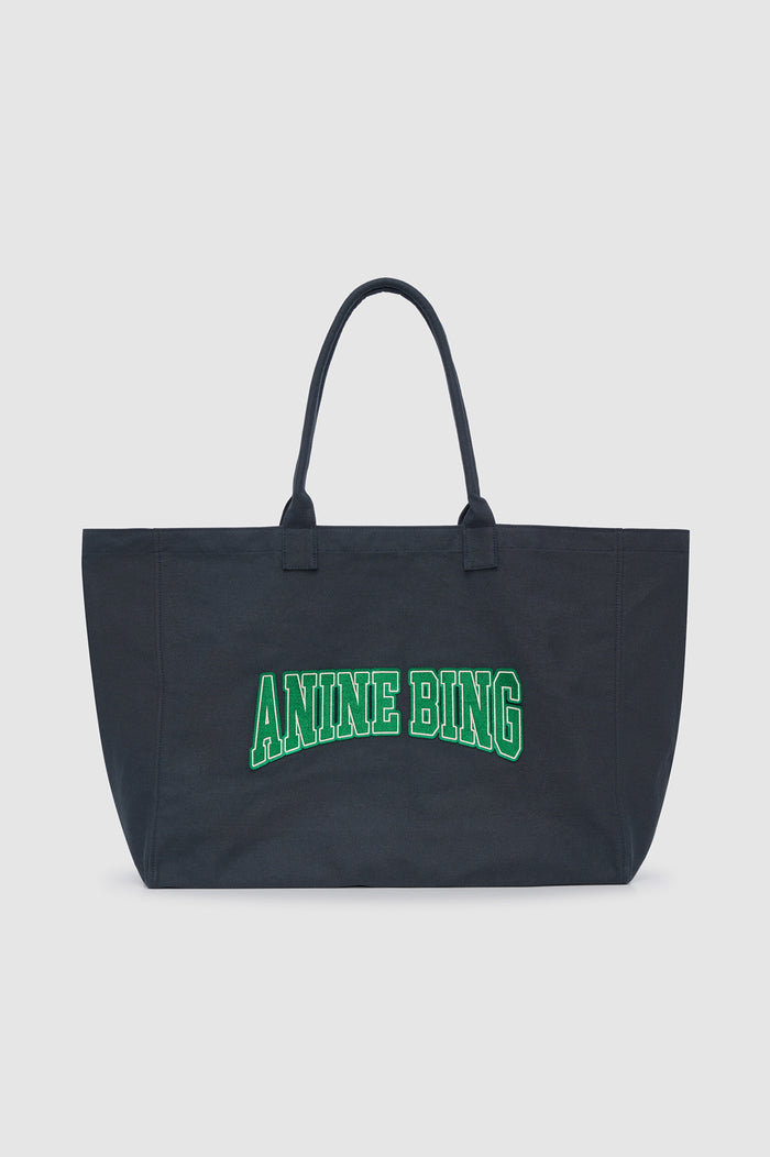 ANINE BING Leo Canvas Tote - Washed Black And Green - front view