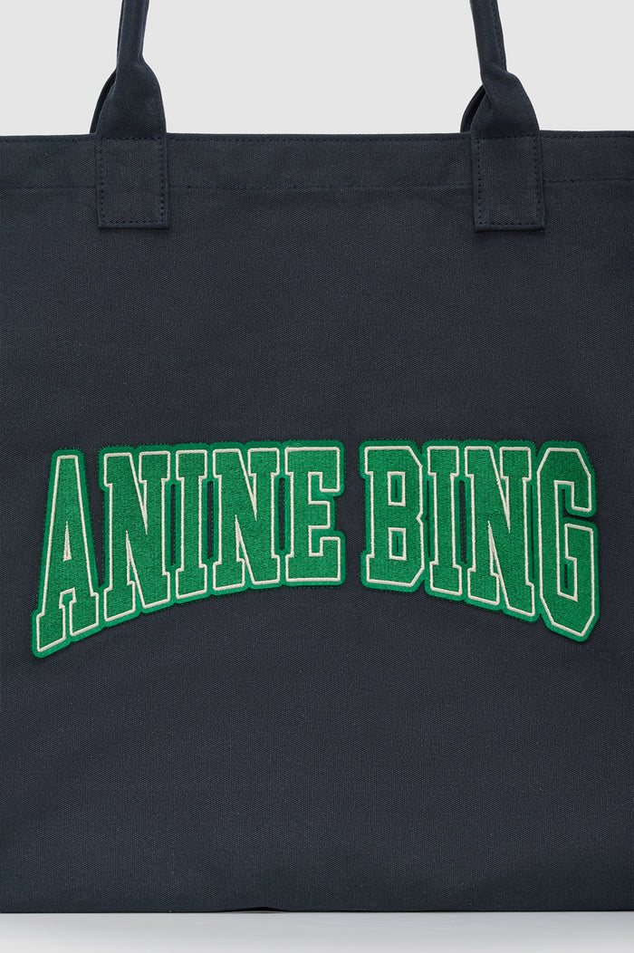 ANINE BING Leo Canvas Tote - Washed Black And Green - detail view