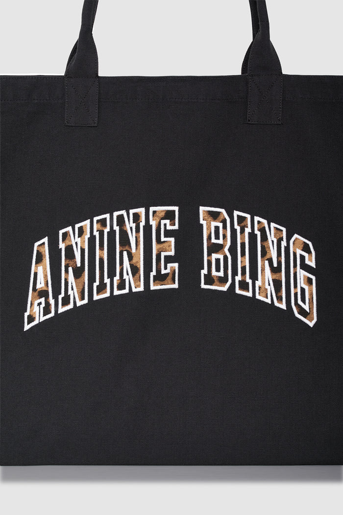 ANINE BING Leo Canvas Tote - Washed Black - detail view