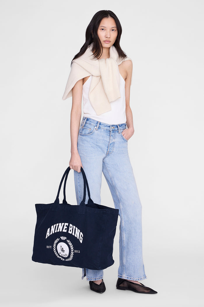 ANINE BING Leo Canvas Tote Collegiate - Blue - front view