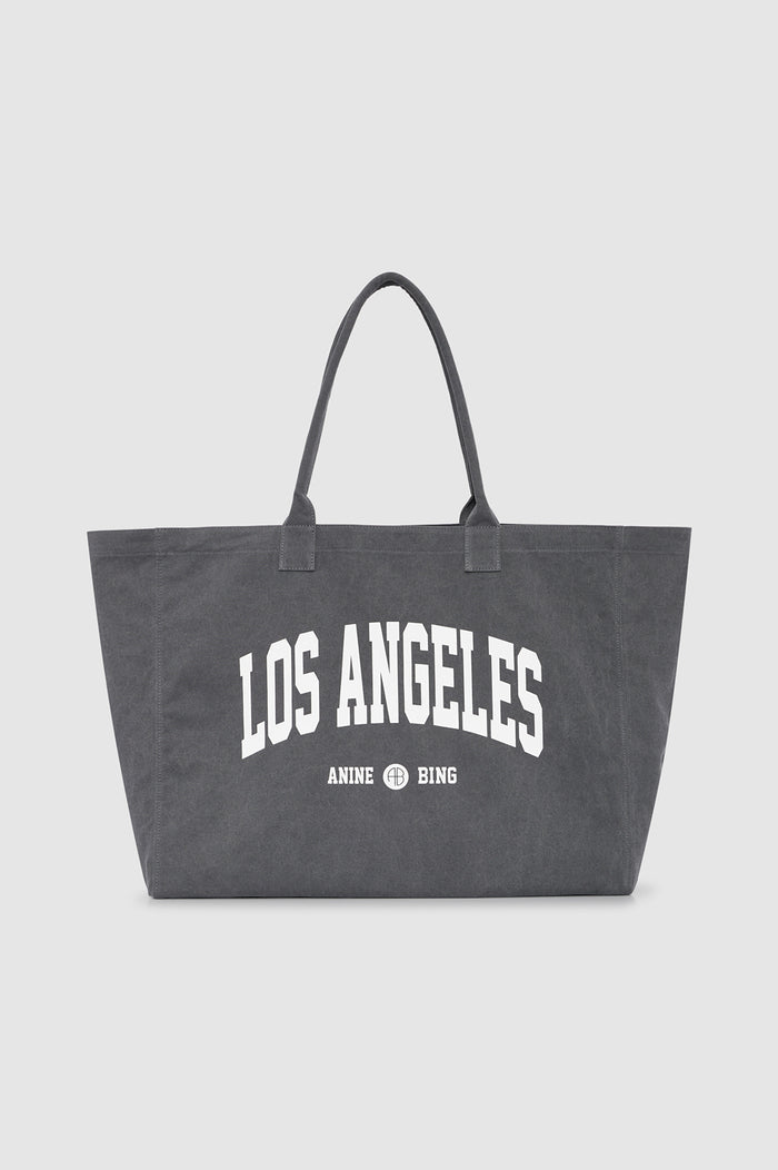 ANINE BING Leo Canvas Tote Los Angeles University - Washed Grey - front view