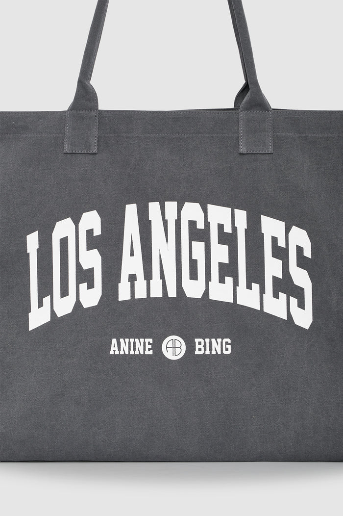 ANINE BING Leo Canvas Tote Los Angeles University - Washed Grey - detail view