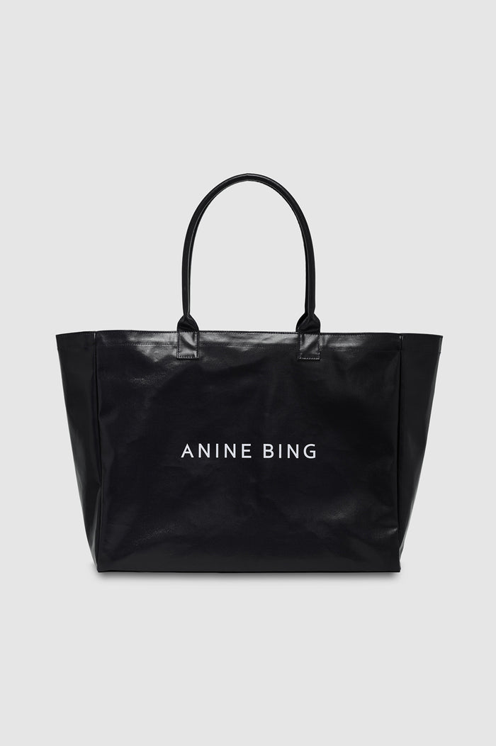ANINE BING Leo Coated Canvas Tote - Black - front view