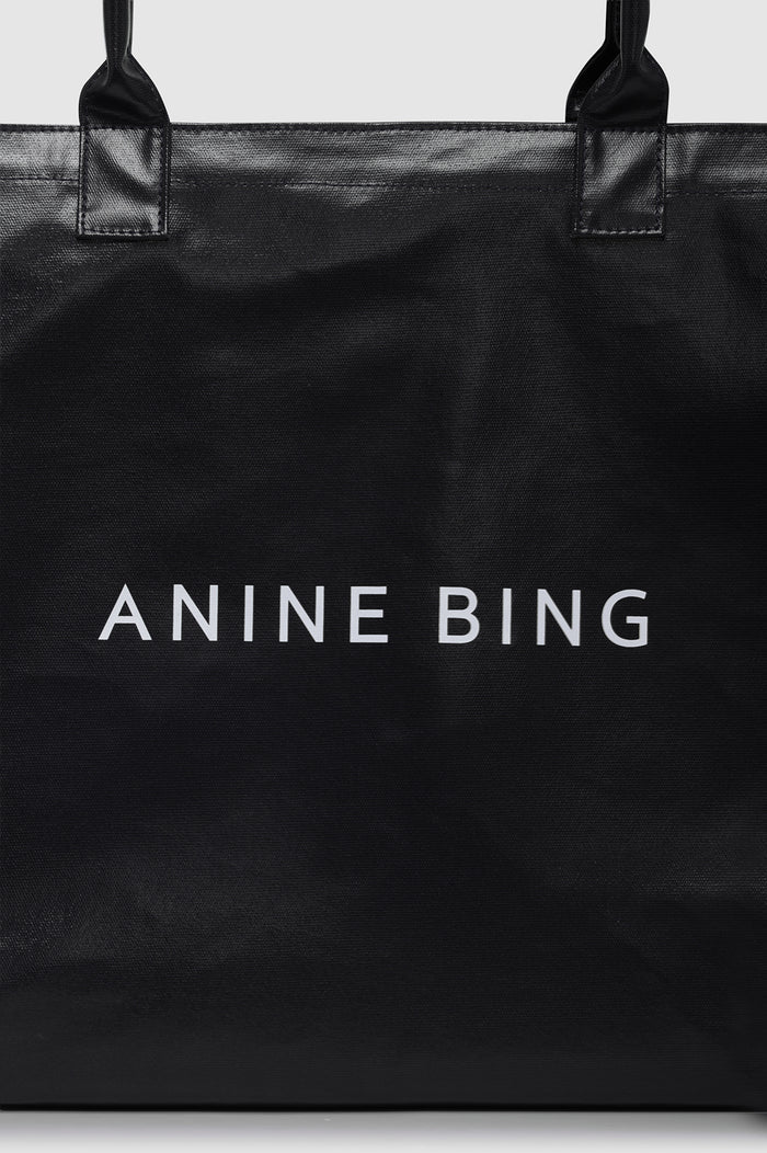 ANINE BING Leo Coated Canvas Tote - Black - detail view