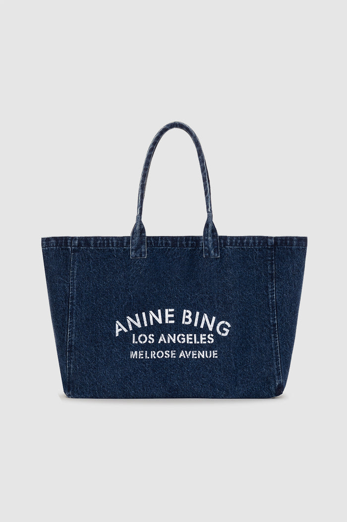 ANINE BING Leo Denim Tote - Ink Blue - front view