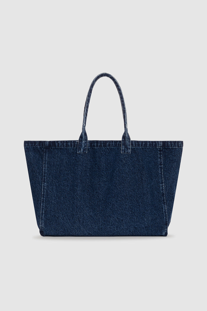 ANINE BING Leo Denim Tote - Ink Blue - back view