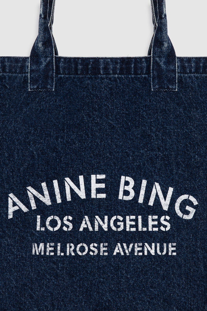 ANINE BING Leo Denim Tote - Ink Blue - detail view