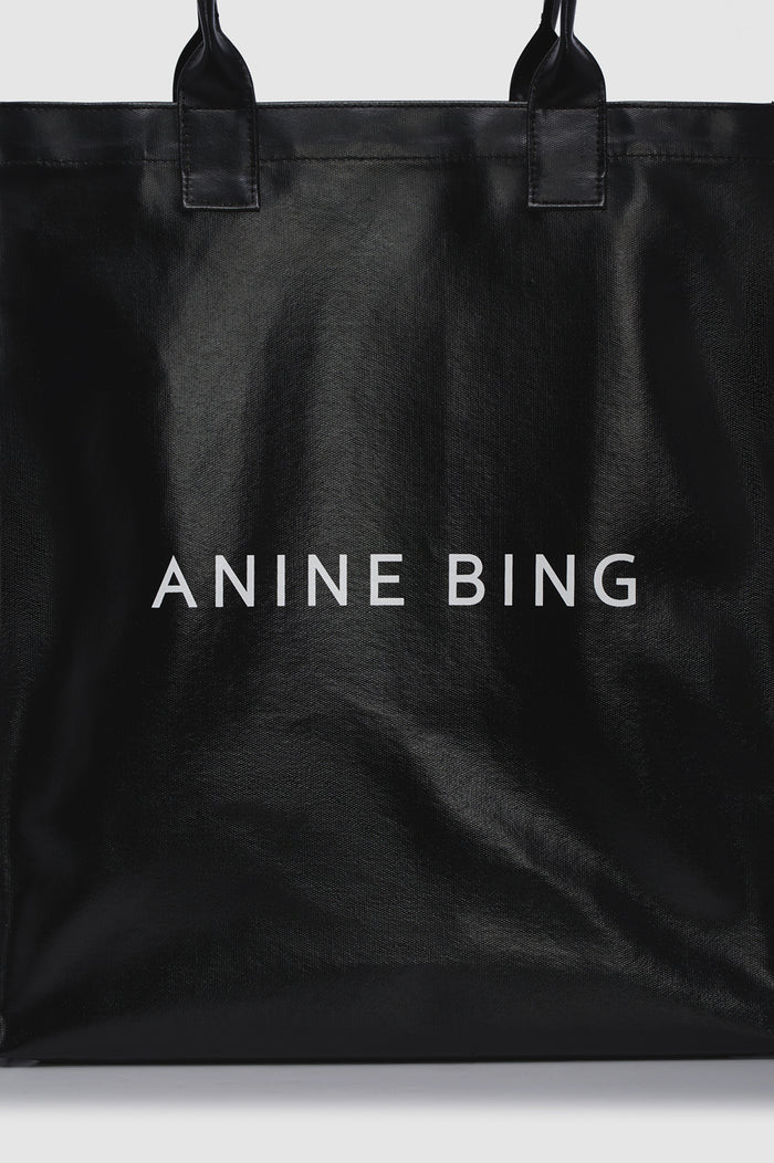 ANINE BING Leonie Coated Canvas Tote - Black - detail view