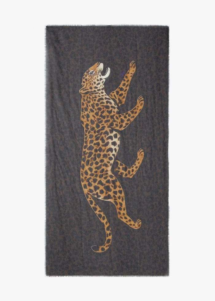 Oui Leopard Scarf in Dark Brown Camel available at Barbara Katz