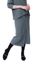 Lexi Rib-Knit Midi Wrap Skirt - Gray - Barbara Katz