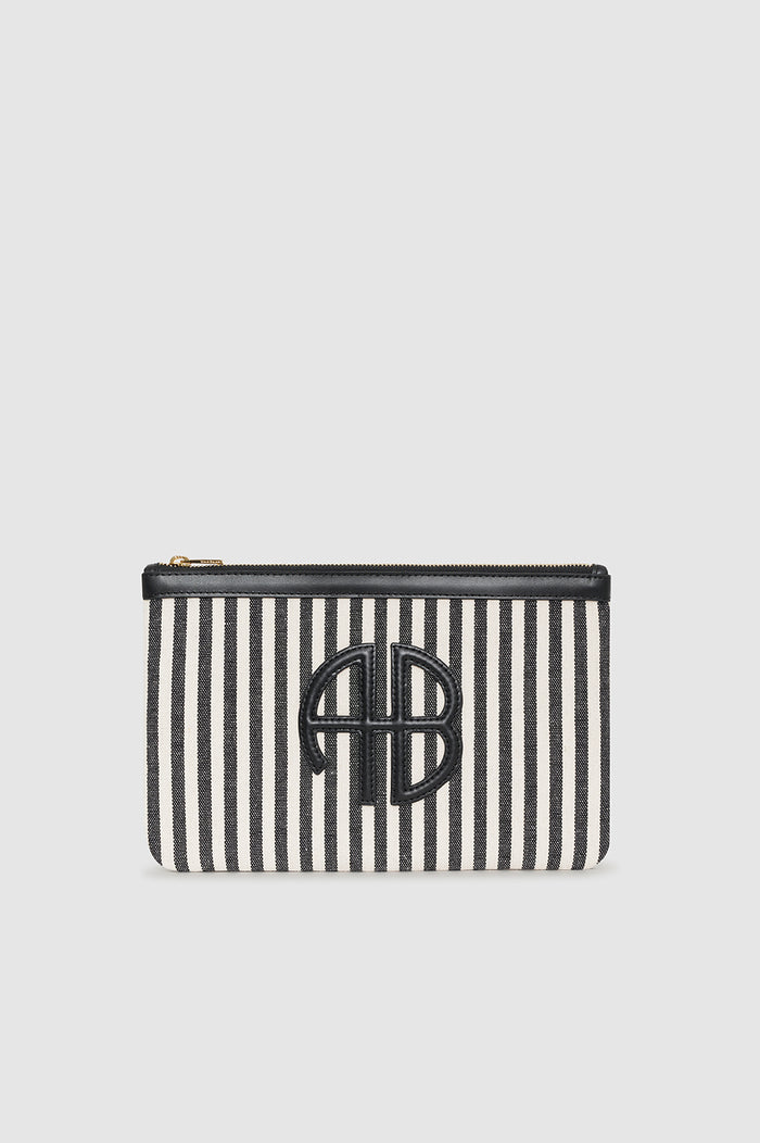 ANINE BING Lili Pouch - White And Black Stripe - front view