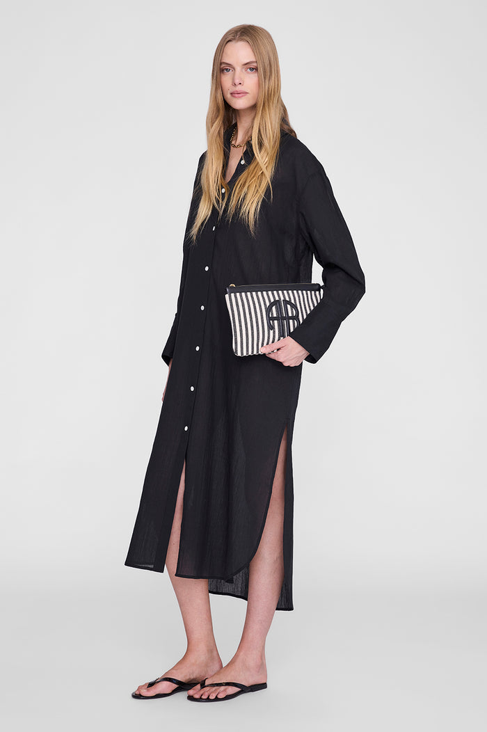 ANINE BING Lili Pouch - White And Black Stripe - on model front