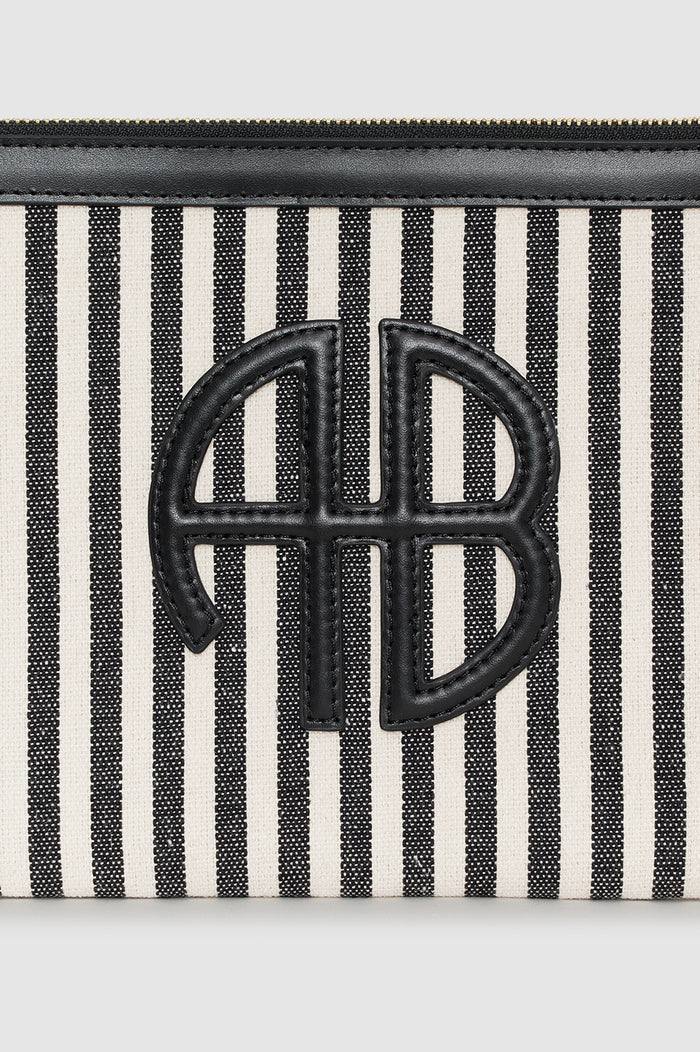 ANINE BING Lili Pouch - White And Black Stripe - detail view