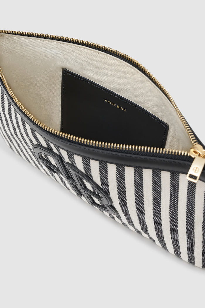 ANINE BING Lili Pouch - White And Black Stripe - inside view