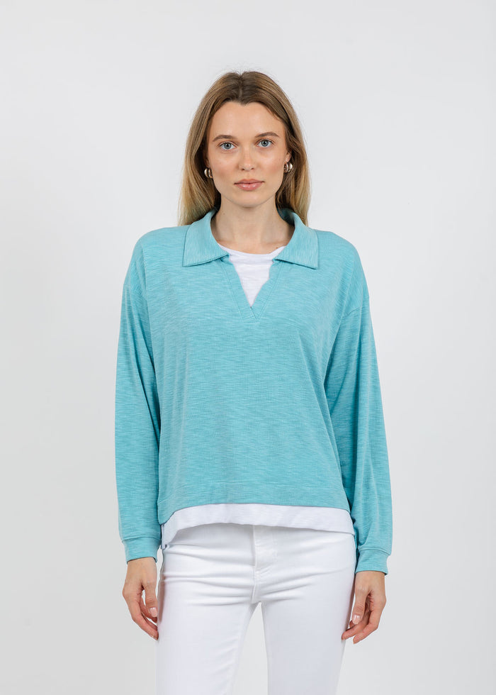 Nally & Millie Lily Layered Polo in Aqua available at Barbara Katz