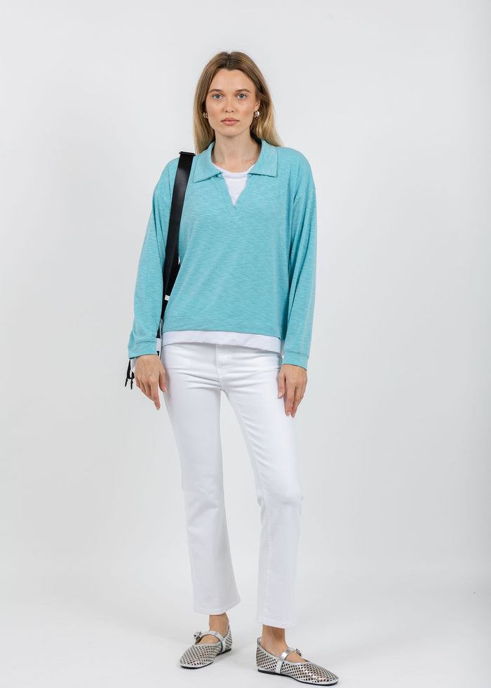 Nally & Millie Lily Layered Polo in Aqua available at Barbara Katz
