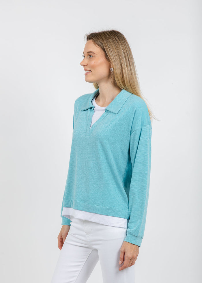 Nally & Millie Lily Layered Polo in Aqua available at Barbara Katz