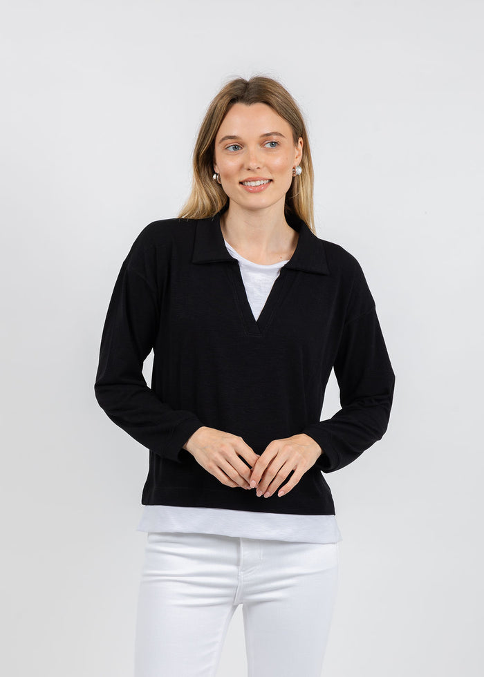 Nally & Millie Lily Layered Polo in Black available at Barbara Katz
