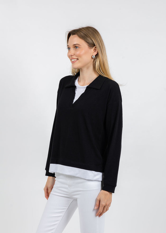 Nally & Millie Lily Layered Polo in Black available at Barbara Katz