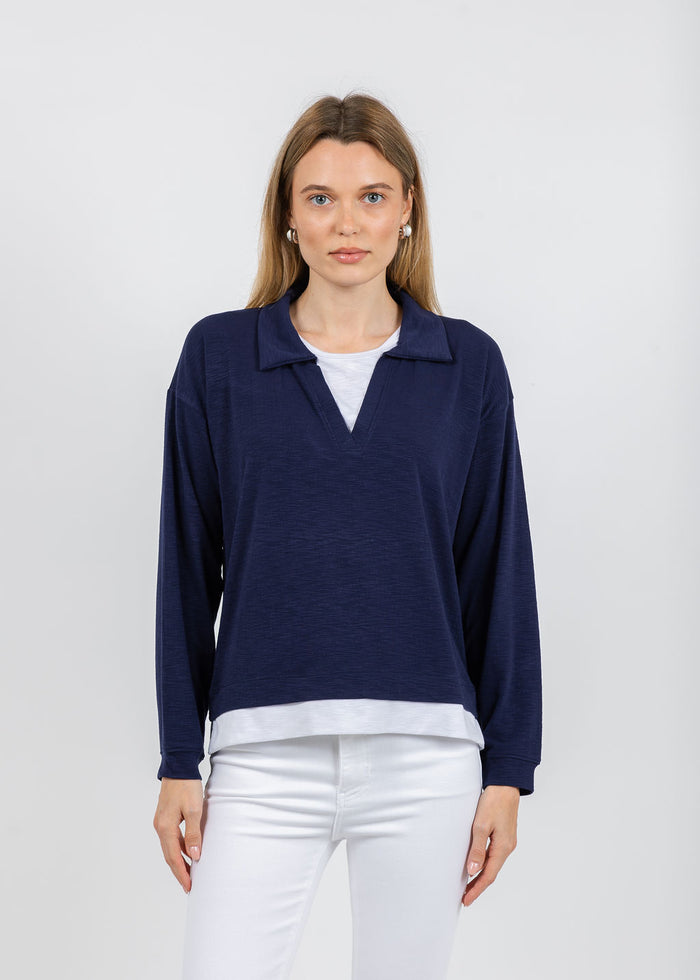 Nally & Millie Lily Layered Polo in Blue Night available at Barbara Katz