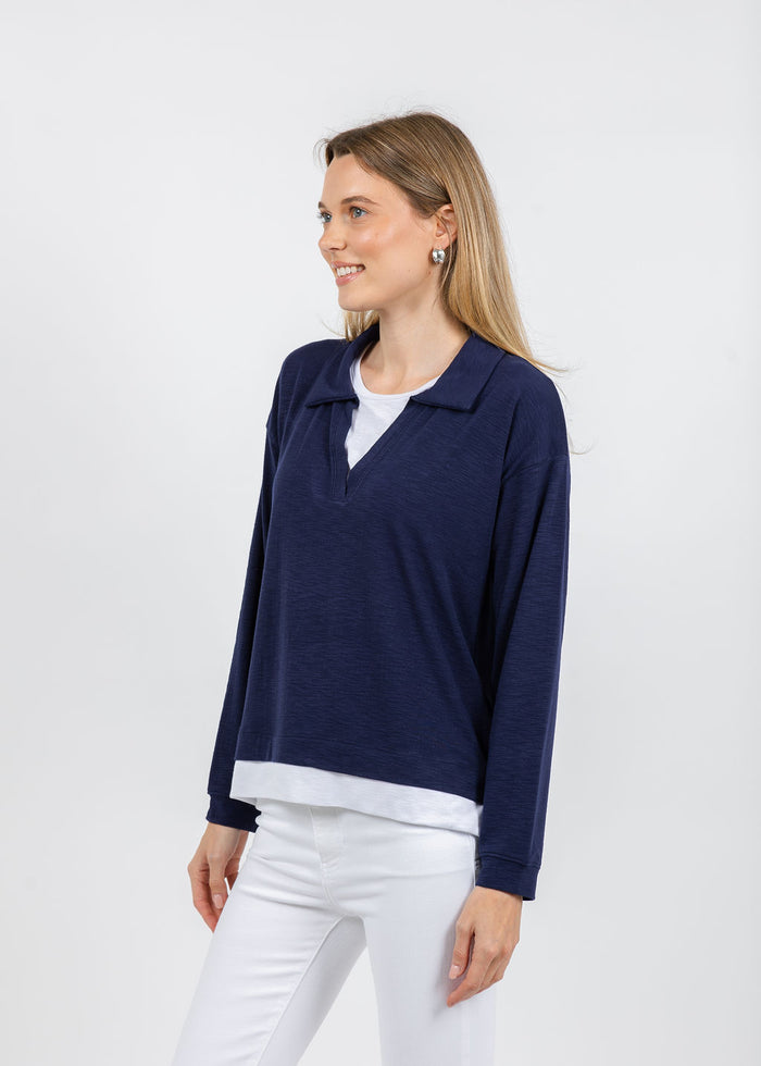 Nally & Millie Lily Layered Polo in Blue Night available at Barbara Katz