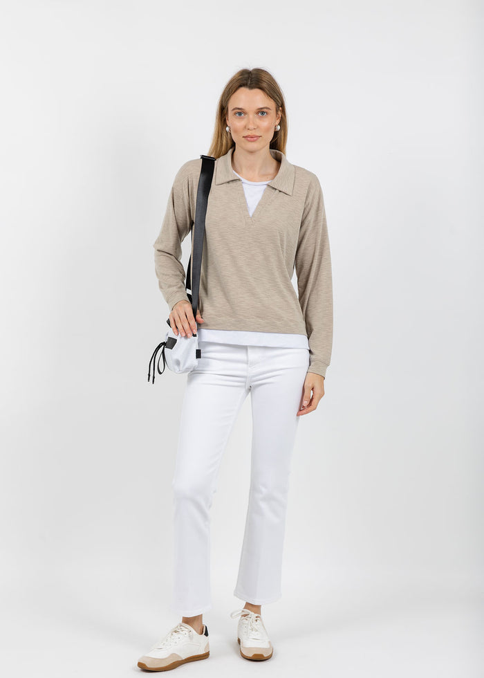 Nally & Millie Lily Layered Polo in Khaki available at Barbara Katz